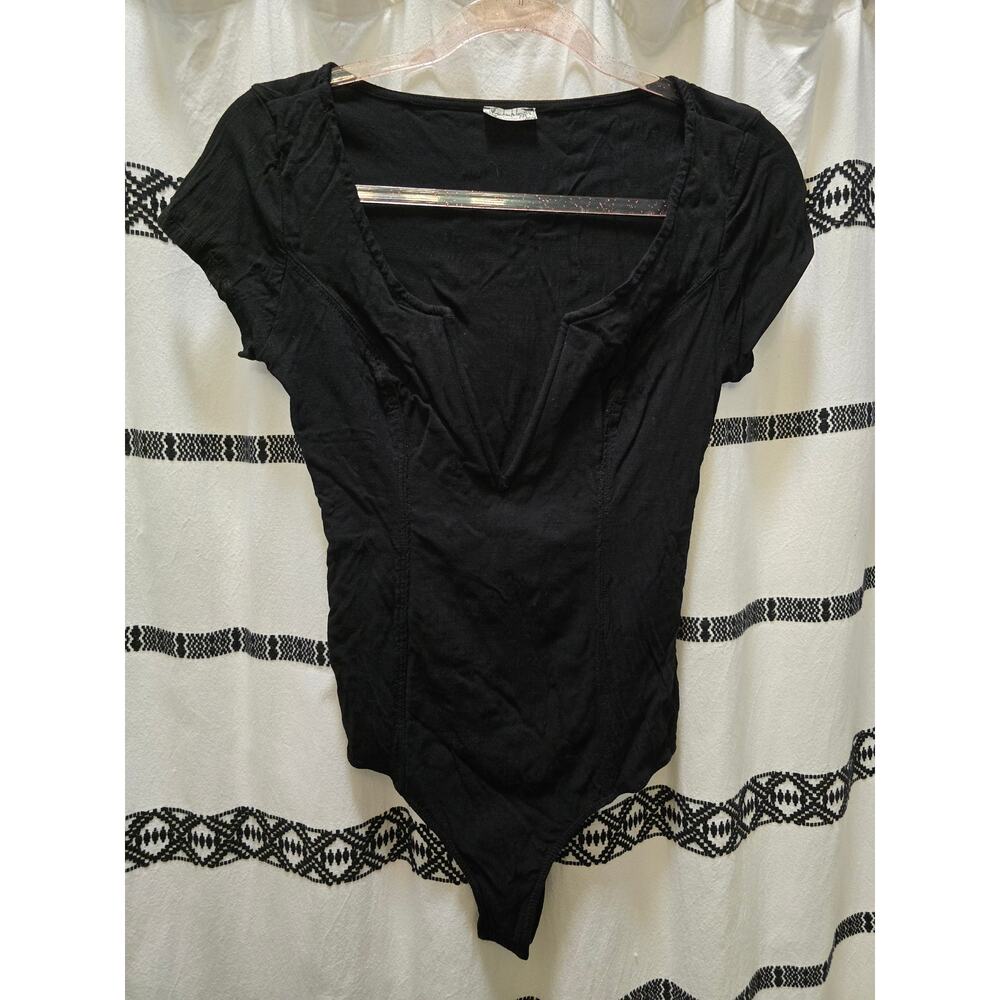 Intimately Free People black‎ wire deep V-neck short sleeve bodysuit small